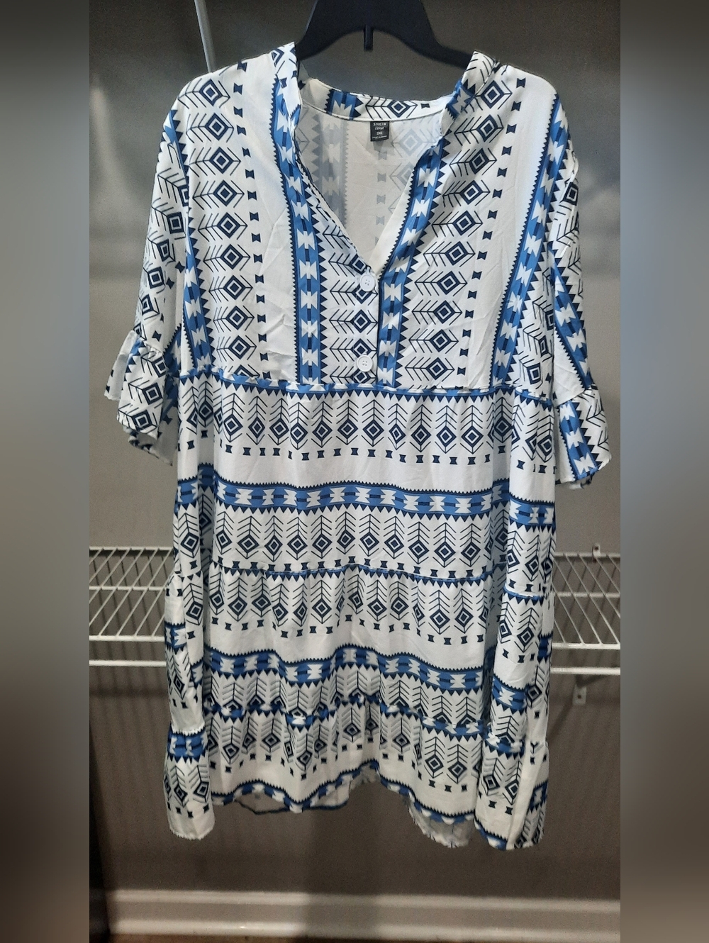 SHEIN Blue and White Print Dress